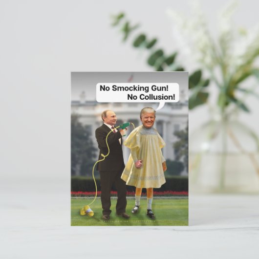 ドナルドおもしろいトランプのプーチン銃のジョーク シーズンポストカード (スタンド正面)