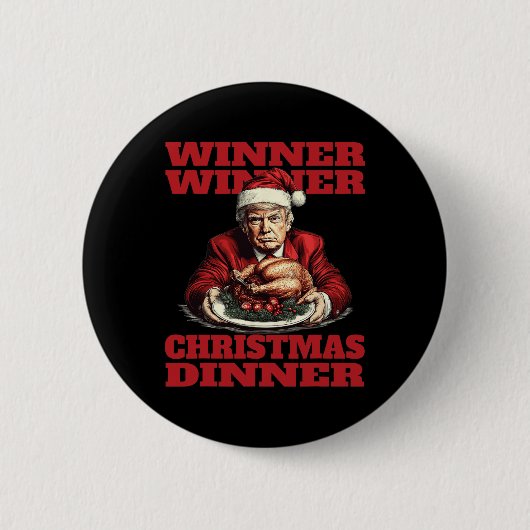 ドナルドおもしろいトランプ勝者クリスマスディナー 缶バッジ (正面)