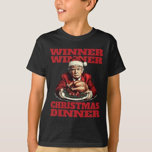 ドナルドおもしろいトランプ勝者クリスマスディナー Tシャツ (正面)