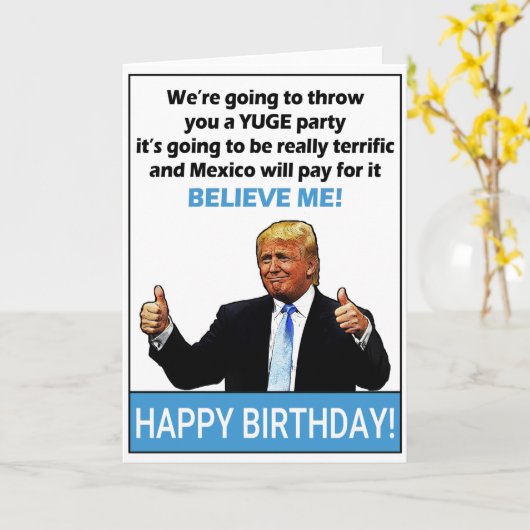ドナルドおもしろいトランプ誕生日 カード (黄色い花)