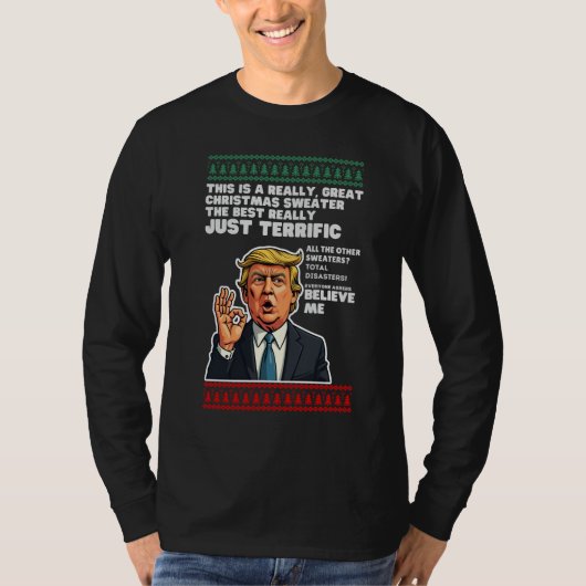 ドナルドおもしろいトランプ醜いクリスマスセーターパロディ Tシャツ (正面)