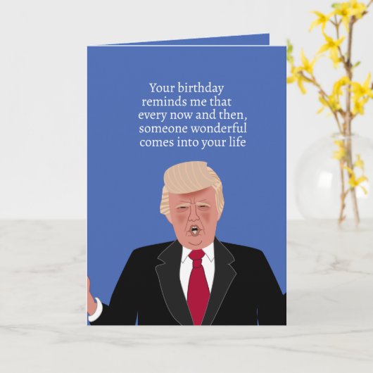 ドナルドおもしろいトランプ風刺画ハッピーバースデー カード (黄色い花)