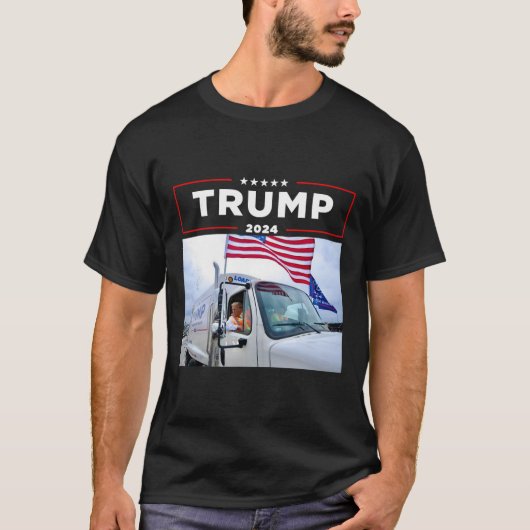 ドナルドのトランプは、ごみトラックのシャツのごみの中に乗る Tシャツ (正面)