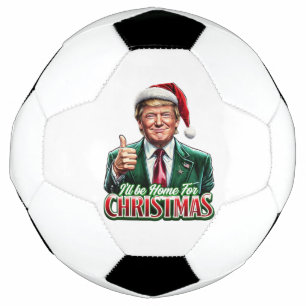 ドナルドトランプのクリスマスサンタハットの親指を上げる サッカーボール