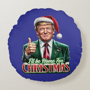 ドナルドトランプのクリスマスサンタハットの親指を上げる ラウンドクッション