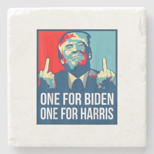 ドナルドトランプ中指バイデン氏ハリスアメリカレ ストーンコースター (正面)