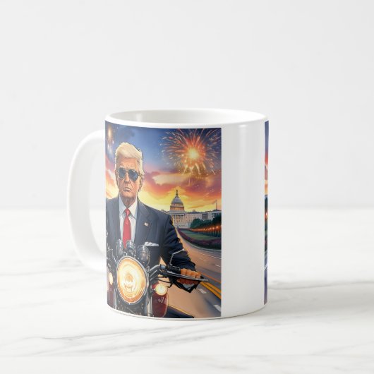 ドナルドトランプ乗りバイク米国キャピトル花火 コーヒーマグカップ (正面左)
