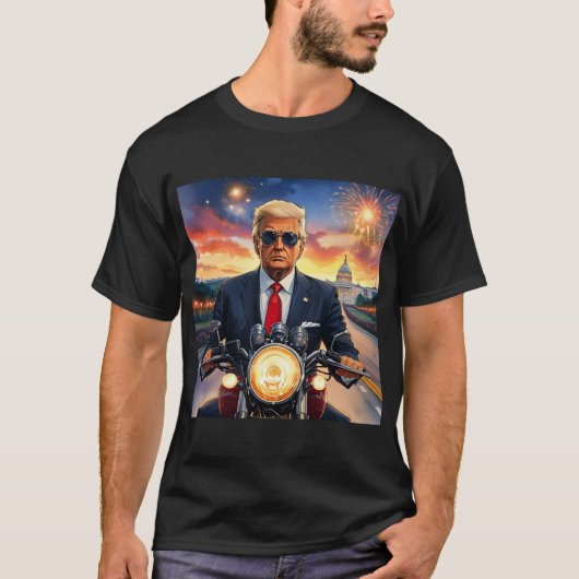 ドナルドトランプ乗りバイク米国キャピトル花火 Tシャツ (正面)