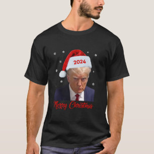 ドナルドトランプ2024マグショットトランプサンタハットメリーC Tシャツ