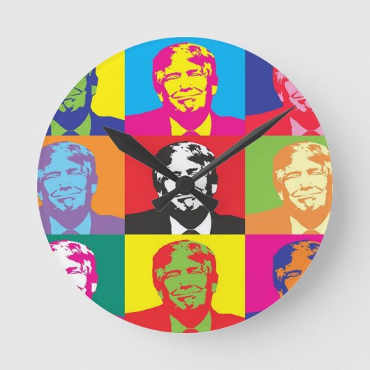 ドナルド・トランプのポップアート ラウンド壁時計 (正面)