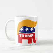 ドナルド・トランプの髪型と共和党ゾウのロゴ コーヒーマグカップ (左)