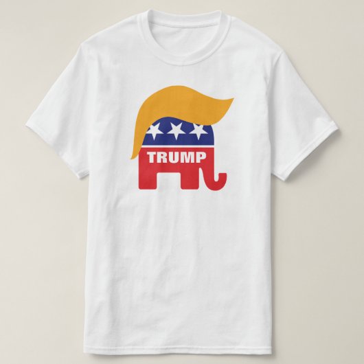 ドナルド・トランプの髪型と共和党ゾウのロゴ Tシャツ (デザイン正面)
