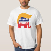 ドナルド・トランプの髪型と共和党ゾウのロゴ Tシャツ (正面)