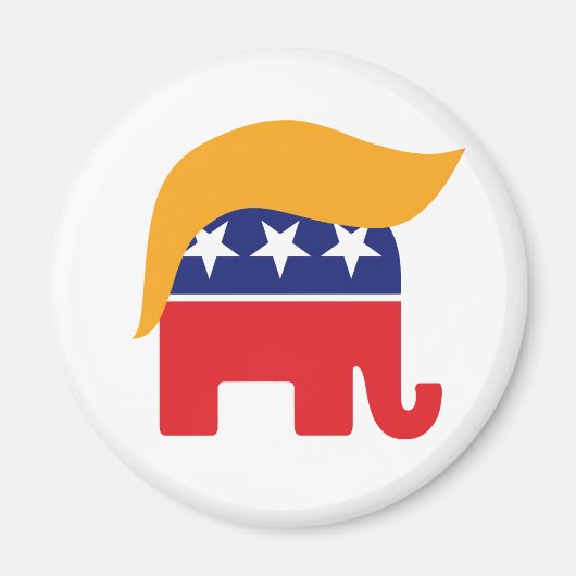 ドナルド・トランプの髪型と共和党ゾウロゴ マグネット (正面)