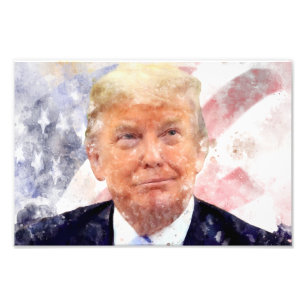 ドナルド・トランプはアメリカ国旗で微笑んでいる フォトプリント           