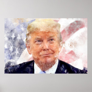 ドナルド・トランプはアメリカ国旗で微笑んでいる ポスター
