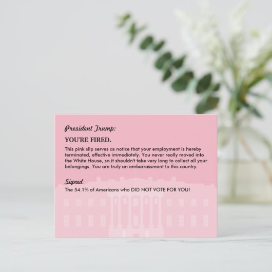 ドナルド・トランプスリップまたは滑ることプレジデントPINK / WHへのメール 案内ポストカード (スタンド正面)