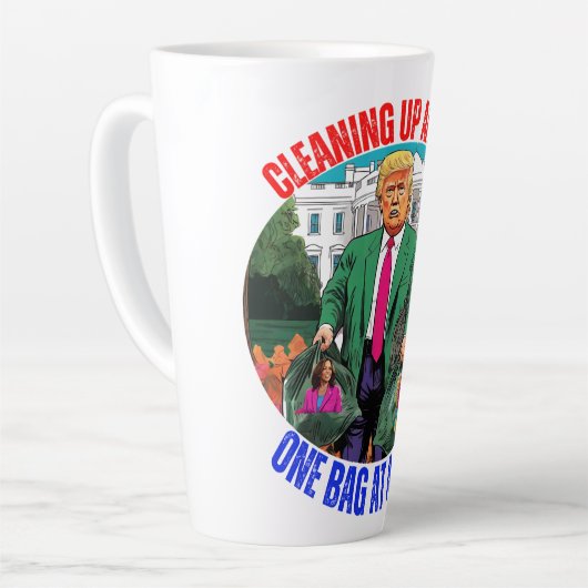 ドナルド・トランプ一度にアメリカを一つのバッグで浄化 カフェラテマグ (左アングル)