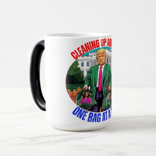 ドナルド・トランプ一度にアメリカを一つのバッグで浄化 モーフィングマグカップ (正面左)
