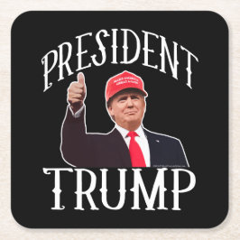 ドナルド・トランプ大統領の赤い帽子の親指 スクエアペーパーコースター