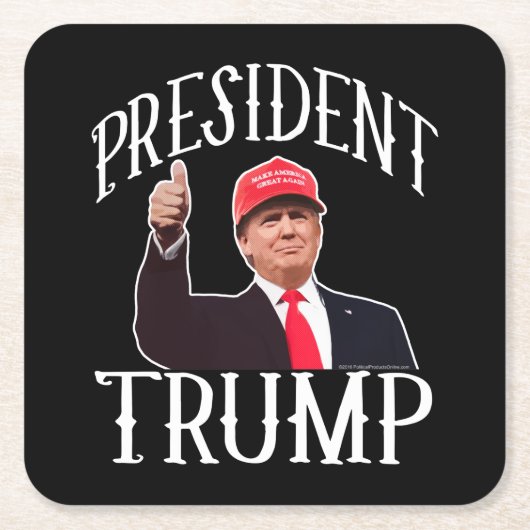 ドナルド・トランプ大統領の赤い帽子の親指 スクエアペーパーコースター (正面)