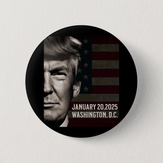 ドナルド・トランプ大統領2025年就任日Comm 缶バッジ (正面)