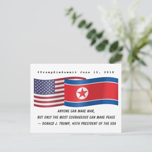 ドナルド・トランプ平和引用文首脳会談アメリカ北朝鮮 ポストカード (スタンド正面)