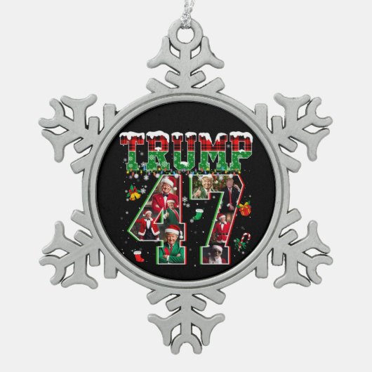 ドナルド・トランプ第47代大統領2024クリスマスサンタ スノーフレークピューターオーナメント (正面)