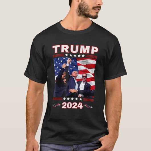 ドナルド・トランプ2024アメリカをアメリカ国旗に戻す Tシャツ (正面)