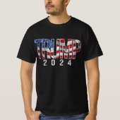 ドナルド・トランプ2024ヴィンテージアメリカ国旗の文字 Tシャツ (正面)