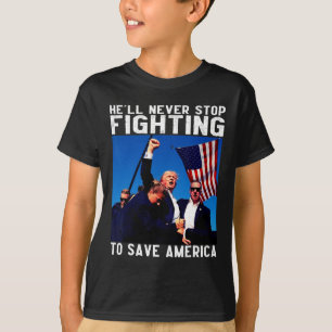 ドナルド・トランプ2025彼はSavにストップ戦うことはない Tシャツ