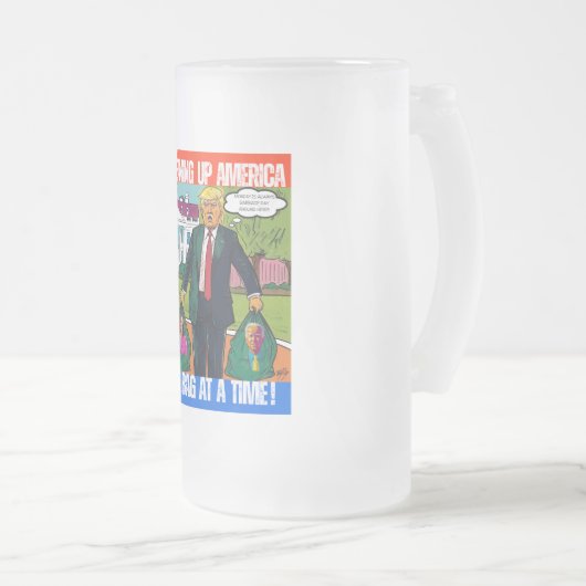 ドナルド・トランプ – アメリカをクリーンアップ,一度に1つのバッグ フロストグラスビールジョッキ (正面右)