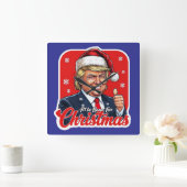 ドナルド・トランプ・クリスマスサンタクロース・アート スクエア壁時計 (ホーム)