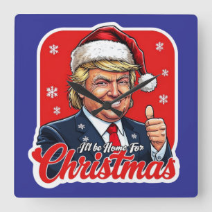 ドナルド・トランプ・クリスマスサンタクロース・アート スクエア壁時計