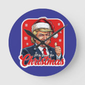 ドナルド・トランプ・クリスマスサンタクロース・アート ラウンド壁時計 (正面)