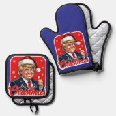 ドナルド・トランプ・クリスマスサンタクロース・アート 鍋つかみ&鍋敷きセット (正面/裏面)
