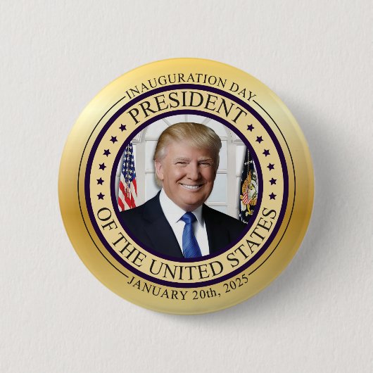 ドナルド・トランプ ゴールド 記念 就任式 POTUS 缶バッジ (正面)