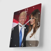 ドナルド・トランプ&メラニア大統領 スクエア壁時計 (傾斜)