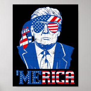 ドナルド・トランプ・メリカ・トランプ米国国旗7月4日 ポスター