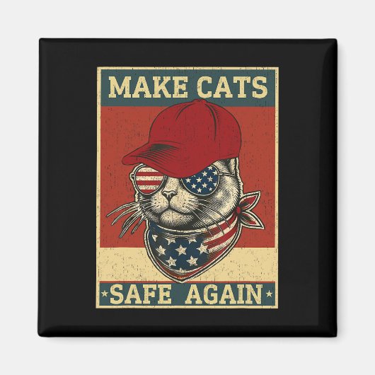 ドナルド・トランプ Make Cats Safe Again 赤い帽子 2024 デザイン マグネット (正面)