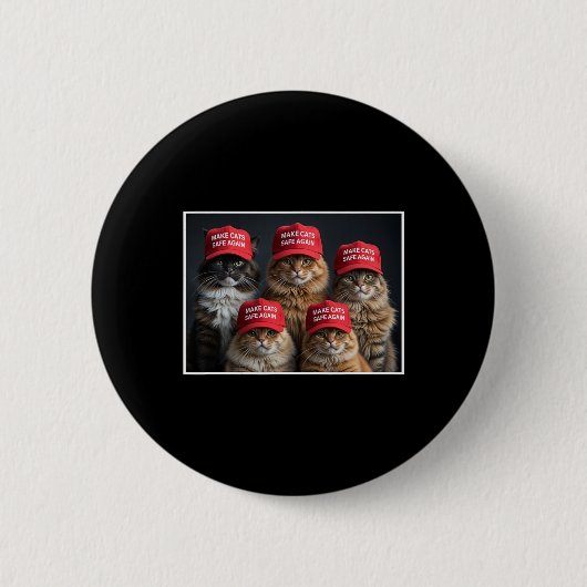 ドナルド・トランプ Make Cats Safe Again 赤い帽子 2024 デザイン 缶バッジ (正面)