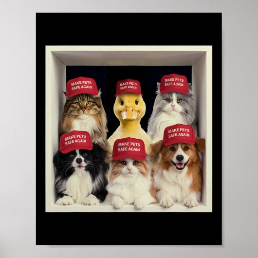 ドナルド・トランプ Make Pets Safe Again 赤い帽子 2024 デザインTシャツ ポスター (正面)