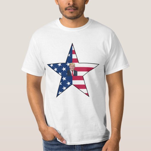 ドナルドJ.トランプ～大統領～米国国旗～スター～ MAGA～ Tシャツ (正面)