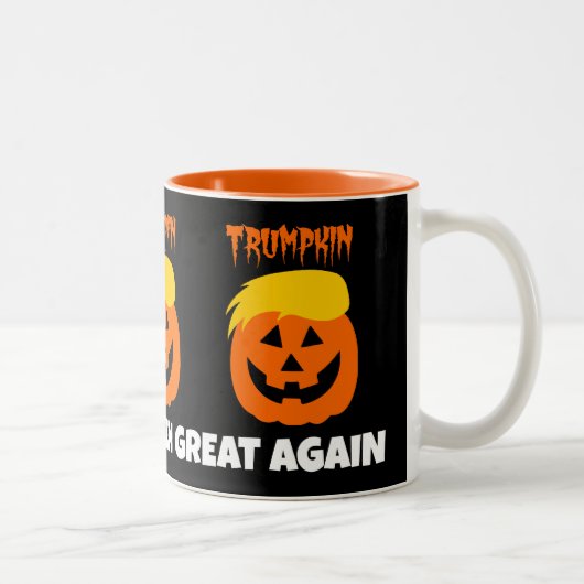 ドナルドTrumpkinはハロウィンを素晴らしく再度させます ツートーンマグカップ (右)
