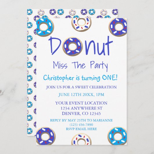 ドナ恋しく思ーパーティー1回目の誕生日 招待状 (正面/裏面)