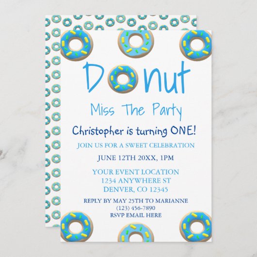 ドナ恋しく思ーパーティー1回目の誕生日 招待状 (正面/裏面)