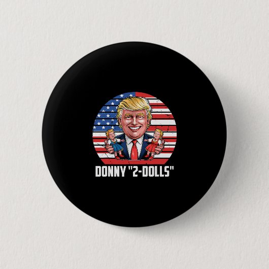 ドニー2人形の面白いトランプデザイン 缶バッジ (正面)