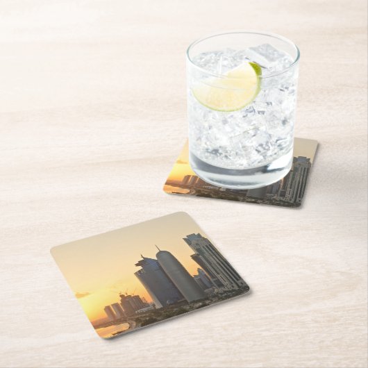 ドハ、カタールの上の日没コースター スクエアペーパーコースター (インサイチュ)