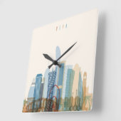 ドハ、カタール|都市スカイライン スクエア壁時計 (傾斜)