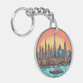 🌆 ドバイのスカイライン 高層ビル 都市 旅行 ギフト 🔑 キーホルダー (正面左)